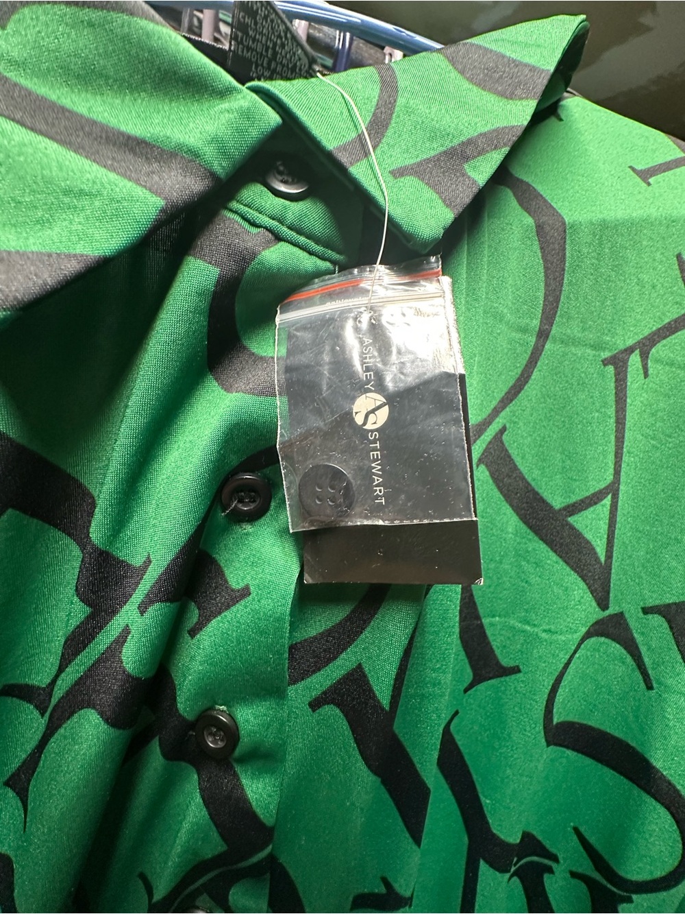 Ashley Stewart Womens Green Graphic Button-Up dress